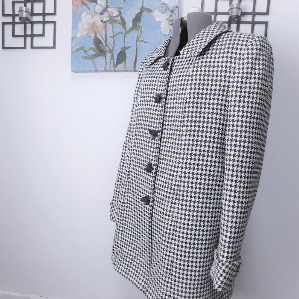 Tahari ASL Black and White Houndstooth Pea Coat - Picture 6 of 8